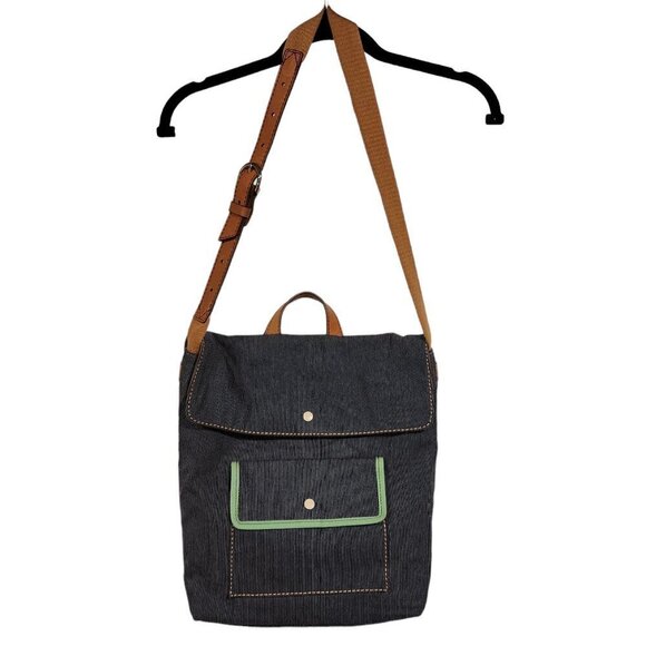 Fossil Blue White Micro-Stripe Foldover Crossbody Bag Adjustable Strap‎ 13 x 13 - Picture 1 of 11